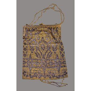 Antique Art Deco France Micro Beaded Purse Including Floral Embroidery B01 C